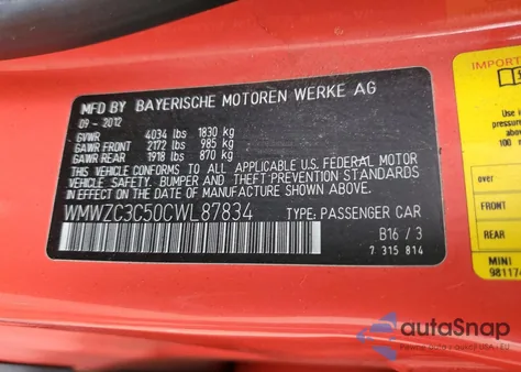 2012 Mini Cooper S Countryman from USA, damaged, VIN WMWZC3C50CWL87834